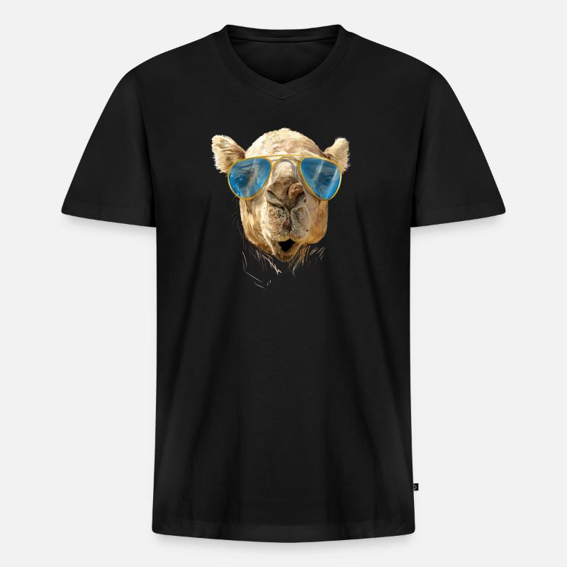 Kamel mit Sonnenbrille - Männer Premium Bio T-Shirt mit V-Ausschnitt - Schwarz