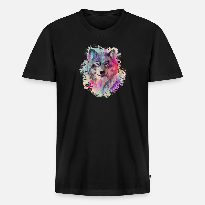 Wolf im Norden Colour version - Männer Premium Bio T-Shirt mit V-Ausschnitt - Schwarz