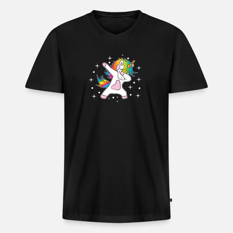 Einhorn Dab Regenbogen - Männer Premium Bio T-Shirt mit V-Ausschnitt - Schwarz