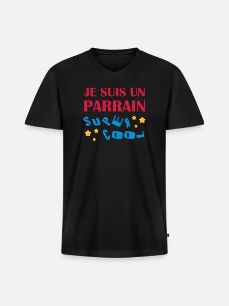 Oncle / Parrain / Tonton / Naissance / Bébé - T-shirt encolure en V Premium bio Homme - noir