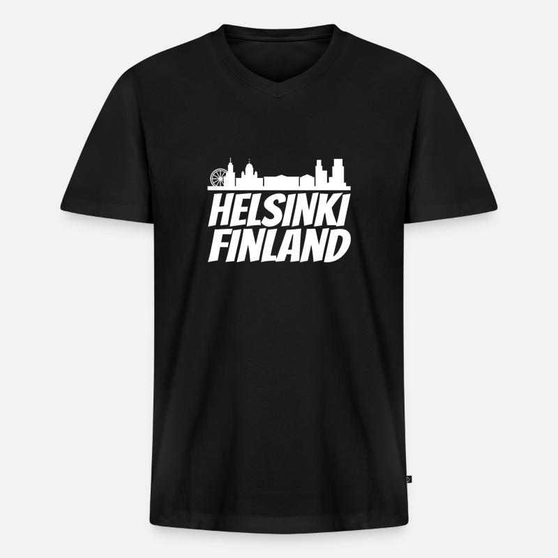 Helsinki Skyline Retro Design - Männer Premium Bio T-Shirt mit V-Ausschnitt - Schwarz