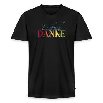 Einfach Dankeschön sagen - Männer Premium Bio T-Shirt mit V-Ausschnitt - Schwarz - Vorne - Nico (187cm)