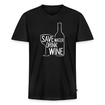 Save Water Drink Wine Weintrinker Wein Spruch - Männer Premium Bio T-Shirt mit V-Ausschnitt - Schwarz - Vorne - Nico (187cm)