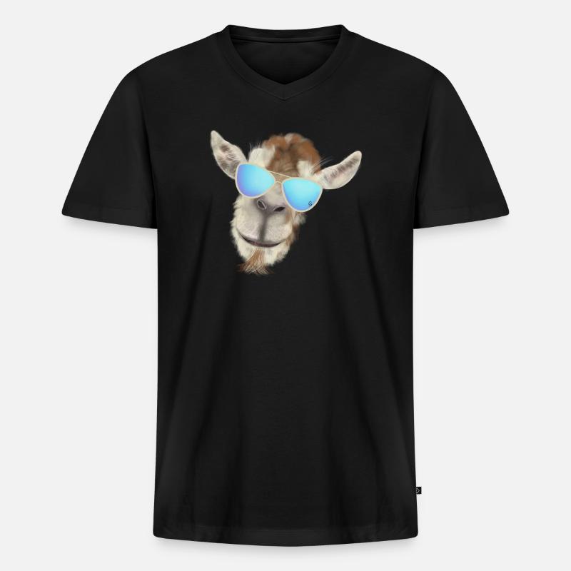 Lässiger Ziegenkopf mit Sonnenbrille - Männer Premium Bio T-Shirt mit V-Ausschnitt - Schwarz