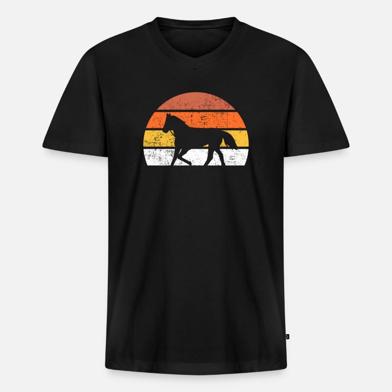 Pferd Retro - Männer Premium Bio T-Shirt mit V-Ausschnitt - Schwarz