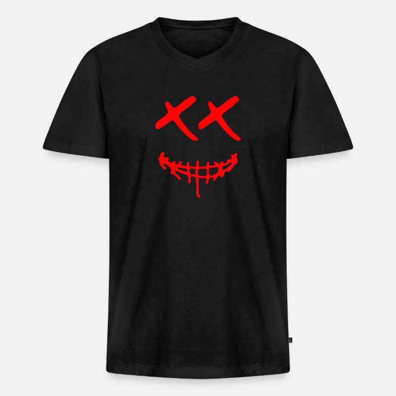 Smile mit x Augen - Männer Premium Bio T-Shirt mit V-Ausschnitt - Schwarz