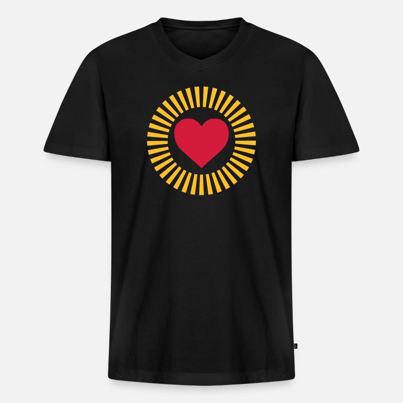Herz in Strahlenkranz Design - Männer Premium Bio T-Shirt mit V-Ausschnitt - Schwarz