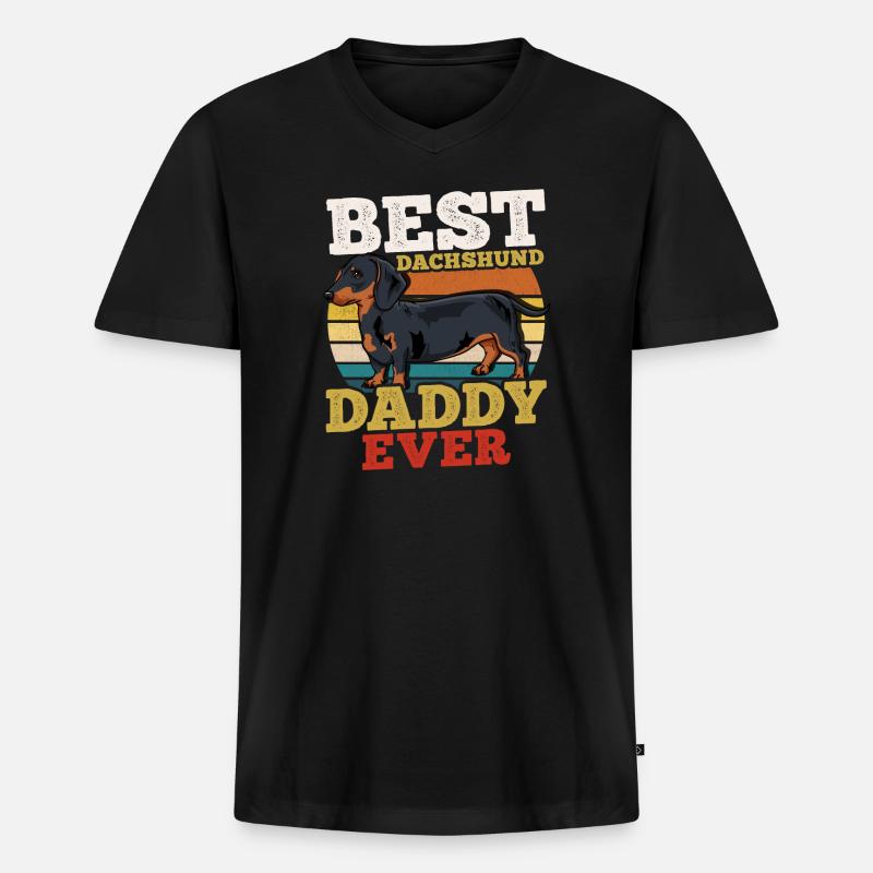 Dackel Hundevater Retro - Männer Premium Bio T-Shirt mit V-Ausschnitt - Schwarz