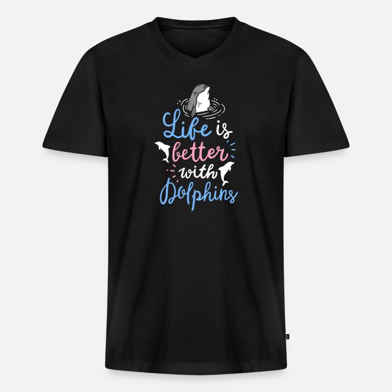 Delfin - Männer Premium Bio T-Shirt mit V-Ausschnitt - Schwarz