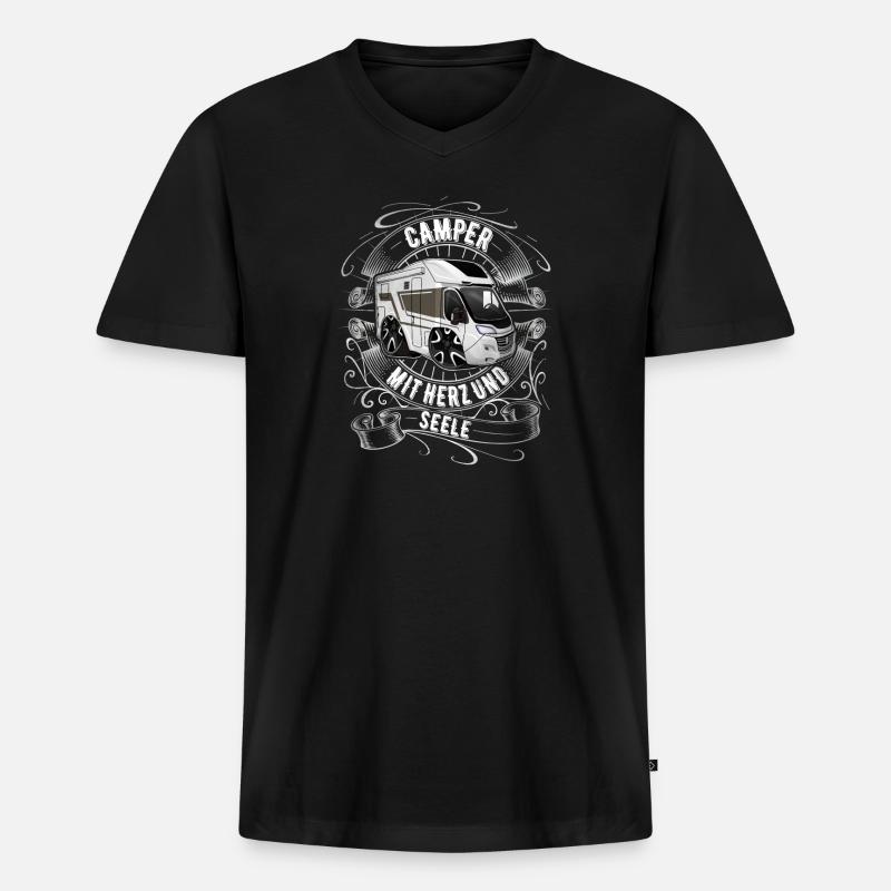 Camper Camping - Männer Premium Bio T-Shirt mit V-Ausschnitt - Schwarz