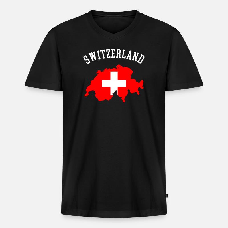 Schweizer Flaggenkarte - Männer Premium Bio T-Shirt mit V-Ausschnitt - Schwarz