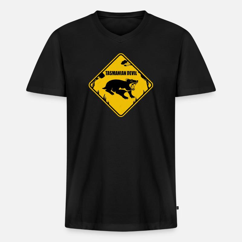 Straßenschild Tasmanian Devil - Männer Premium Bio T-Shirt mit V-Ausschnitt - Schwarz
