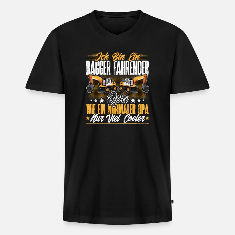 Baggerfahrer Opa - Männer Premium Bio T-Shirt mit V-Ausschnitt - Schwarz