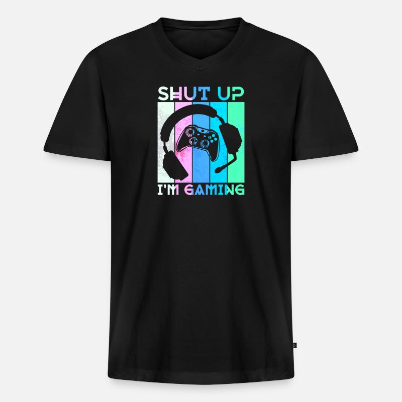 Gamer Headset Controller Statement Zocker - Männer Premium Bio T-Shirt mit V-Ausschnitt - Schwarz