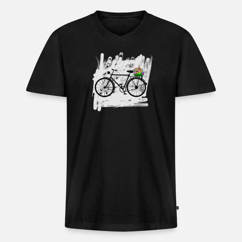fahrrad blumen radfahrer - Männer Premium Bio T-Shirt mit V-Ausschnitt - Schwarz