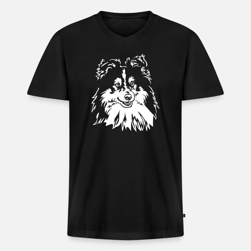 Sheltie Kopf "Black Edtion" - Männer Premium Bio T-Shirt mit V-Ausschnitt - Schwarz