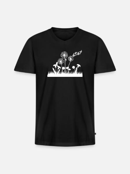 Dandelions silhouette on grass - Men's Premium Organic T-shirt with V-neck - black