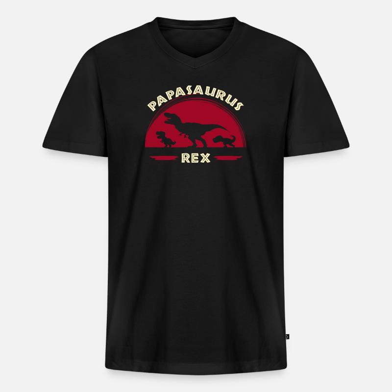 Papasaurus Dinosaurier Papa - Männer Premium Bio T-Shirt mit V-Ausschnitt - Schwarz