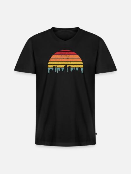 Sunset Skyline Gradient Stripes - Men's Premium Organic T-shirt with V-neck - black