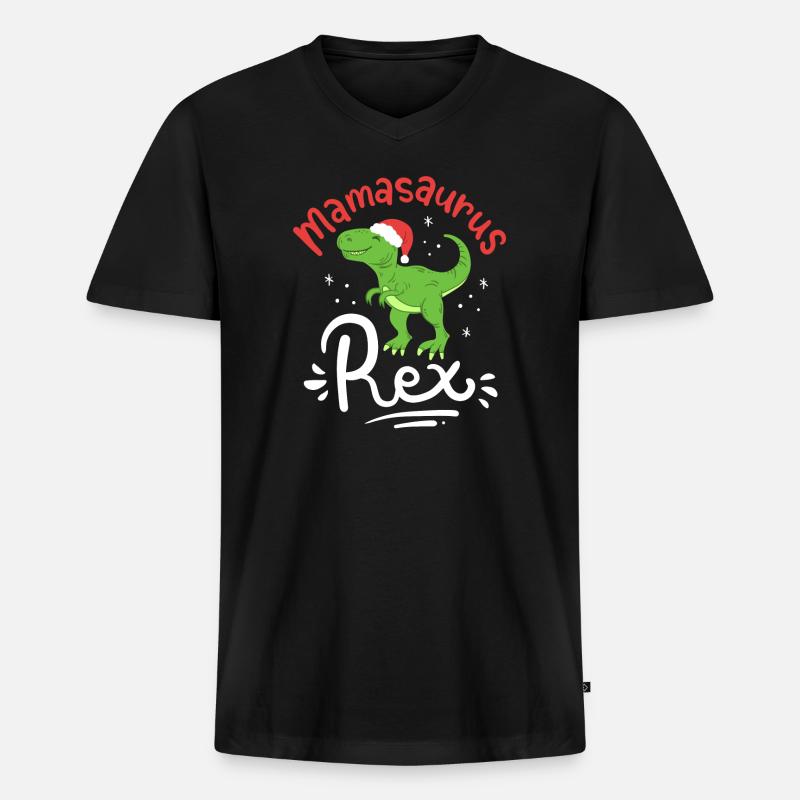 Weihnachten Mama Saurus - Männer Premium Bio T-Shirt mit V-Ausschnitt - Schwarz