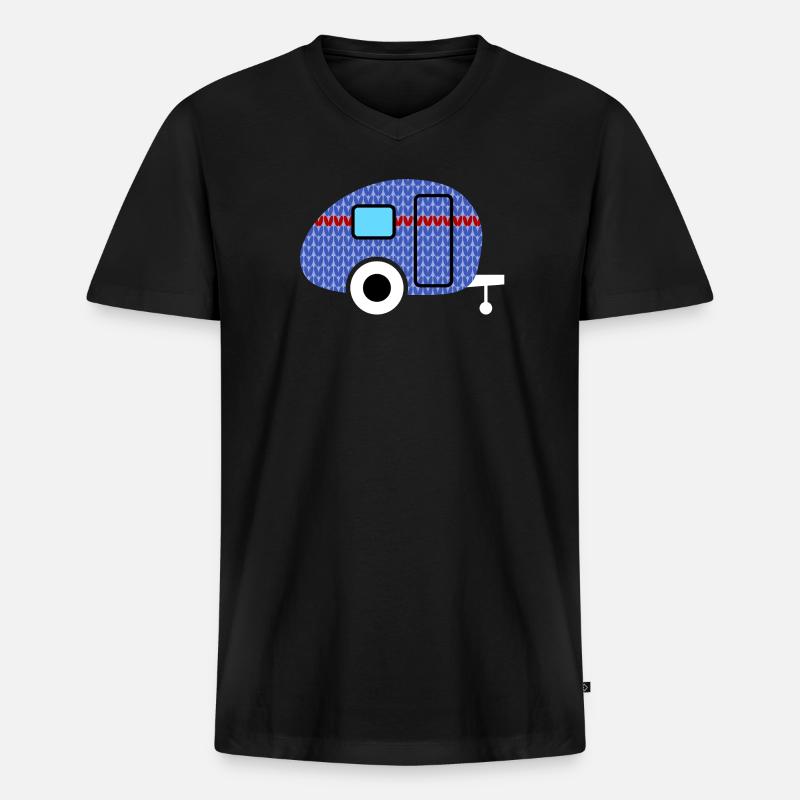 Caravan Strickmuster Wohnwagen Camping Winter - Männer Premium Bio T-Shirt mit V-Ausschnitt - Schwarz