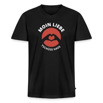 moin liebe tschüss hass - Männer Premium Bio T-Shirt mit V-Ausschnitt - Schwarz - Vorne - Nico (187cm)