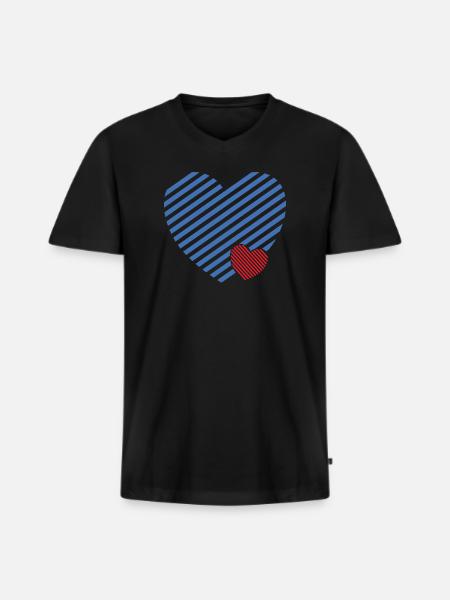 Doppel Herz - Design textile Geschenkidee - Männer Premium Bio T-Shirt mit V-Ausschnitt - Schwarz