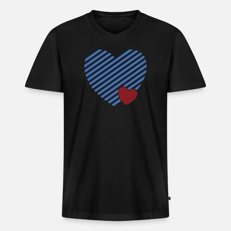 Doppel Herz - Design textile Geschenkidee - Männer Premium Bio T-Shirt mit V-Ausschnitt - Schwarz