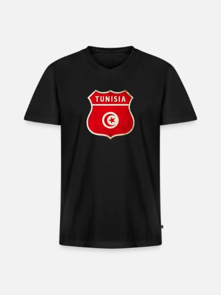 Tunisie Armoiries Drapeaux Design - T-shirt encolure en V Premium bio Homme - noir