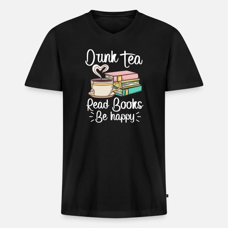 Buch Tee Bücher und Tee - Männer Premium Bio T-Shirt mit V-Ausschnitt - Schwarz