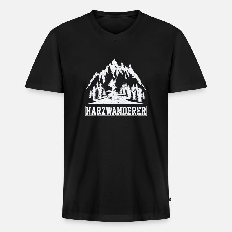 Harzwanderer - Männer Premium Bio T-Shirt mit V-Ausschnitt - Schwarz