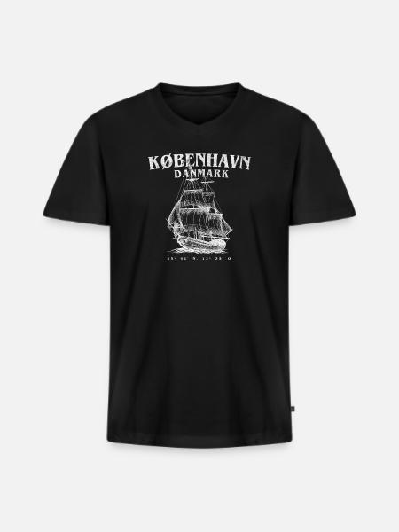 København Sailing Ship Silhouette - Men's Premium Organic T-shirt with V-neck - black