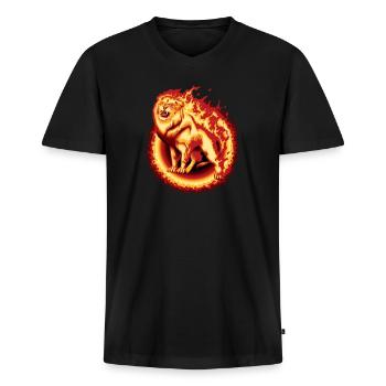 Lion on fire - Men's Premium Organic T-shirt with V-neck - black - Front - Nico (187cm)