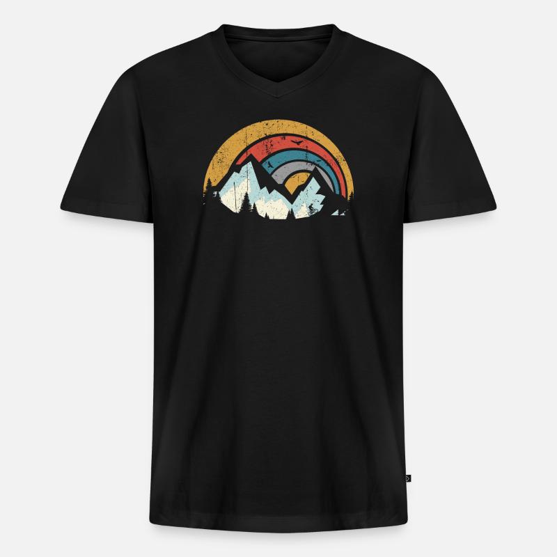 Retro Mountain Sunset Arc - Männer Premium Bio T-Shirt mit V-Ausschnitt - Schwarz