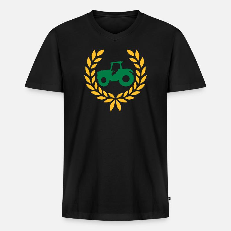 Traktor Lorbeerkranz Bauernhof - Männer Premium Bio T-Shirt mit V-Ausschnitt - Schwarz