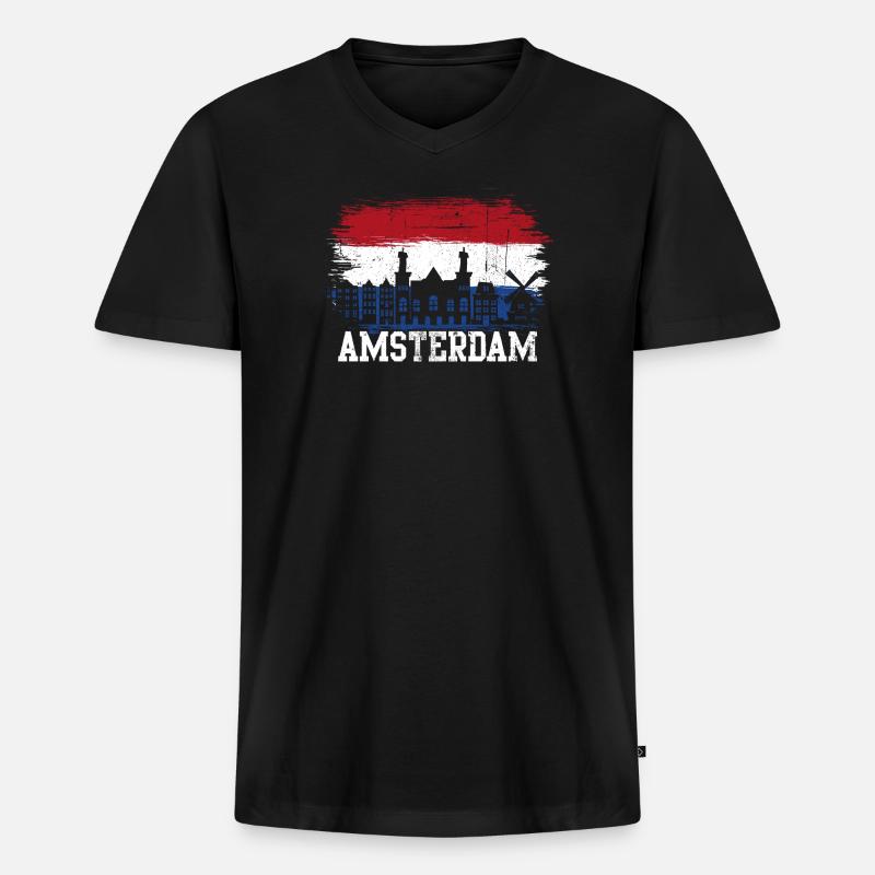 Amsterdamer Skyline-Flaggensplash - Männer Premium Bio T-Shirt mit V-Ausschnitt - Schwarz