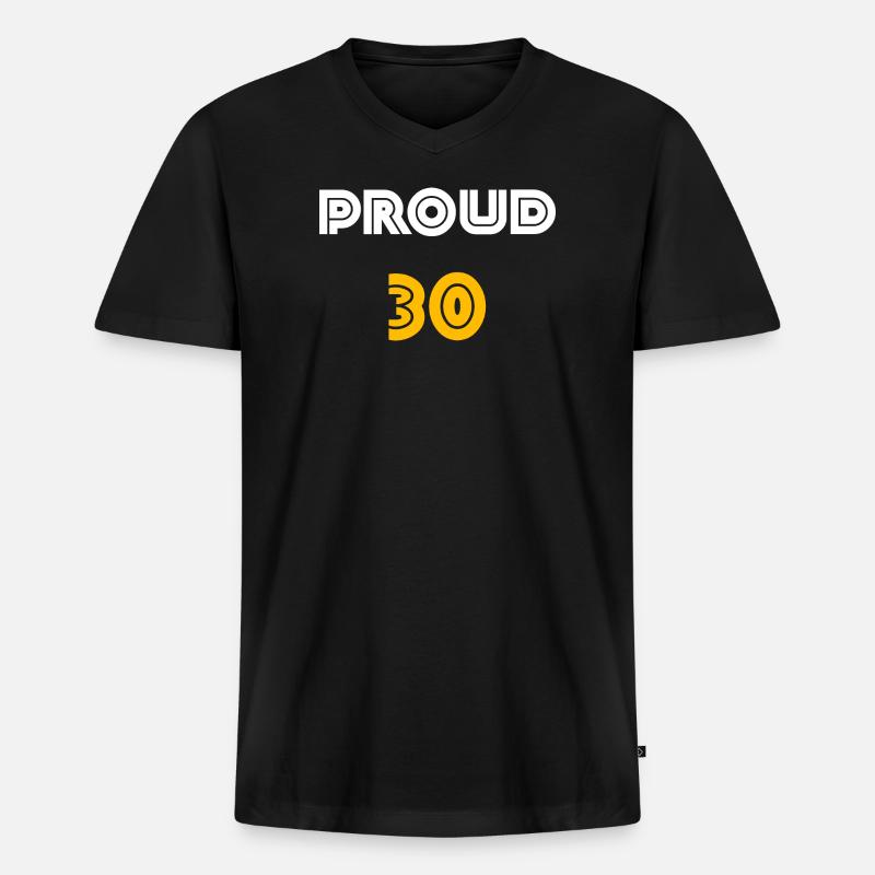 feiern, proud 30 - Männer Premium Bio T-Shirt mit V-Ausschnitt - Schwarz