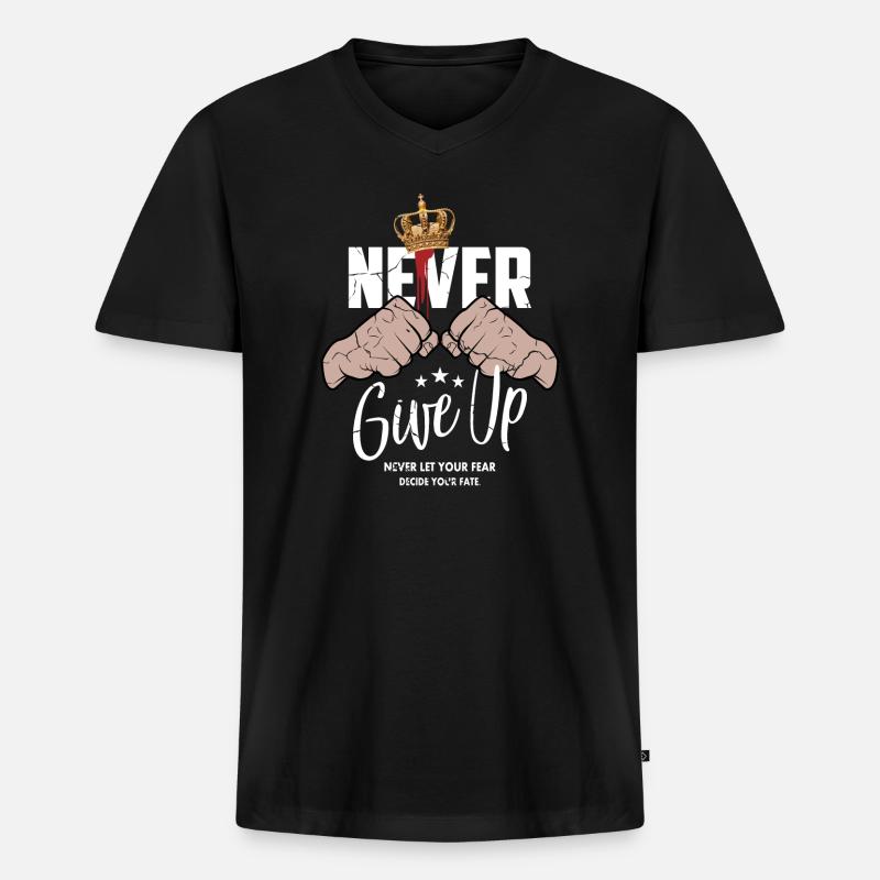 Gib niemals auf - Männer Premium Bio T-Shirt mit V-Ausschnitt - Schwarz