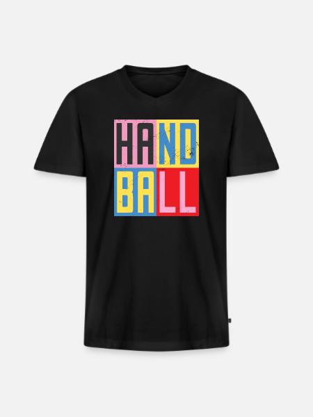 handball design - Men's Premium Organic T-shirt with V-neck - black