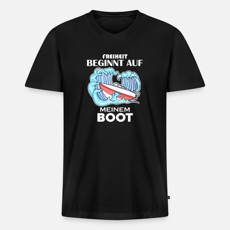 Motorboot Kapitän Boot Geschenk - Männer Premium Bio T-Shirt mit V-Ausschnitt - Schwarz