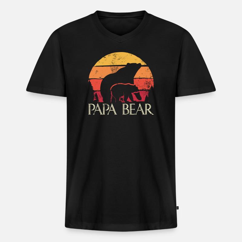 Papa Bear Sunset Logo - Männer Premium Bio T-Shirt mit V-Ausschnitt - Schwarz