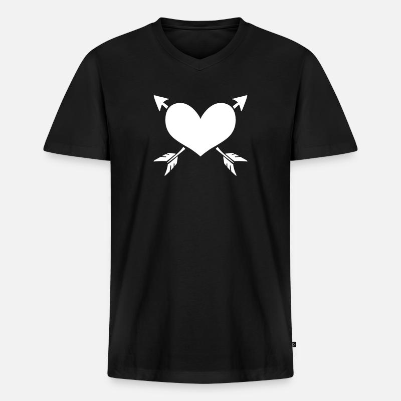 Herz Pfeil - Männer Premium Bio T-Shirt mit V-Ausschnitt - Schwarz