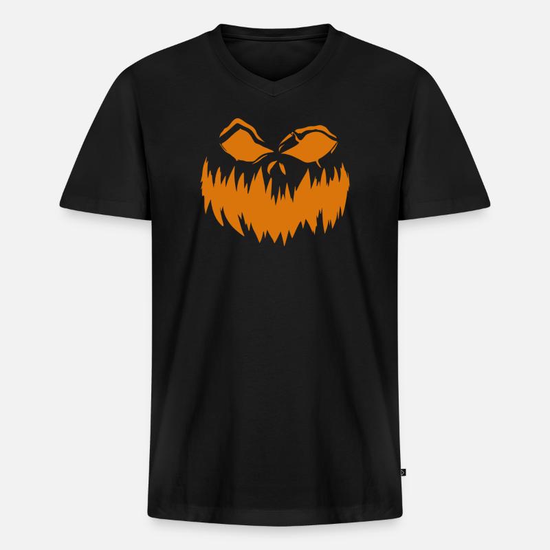 Kürbisfratze 3 - Männer Premium Bio T-Shirt mit V-Ausschnitt - Schwarz