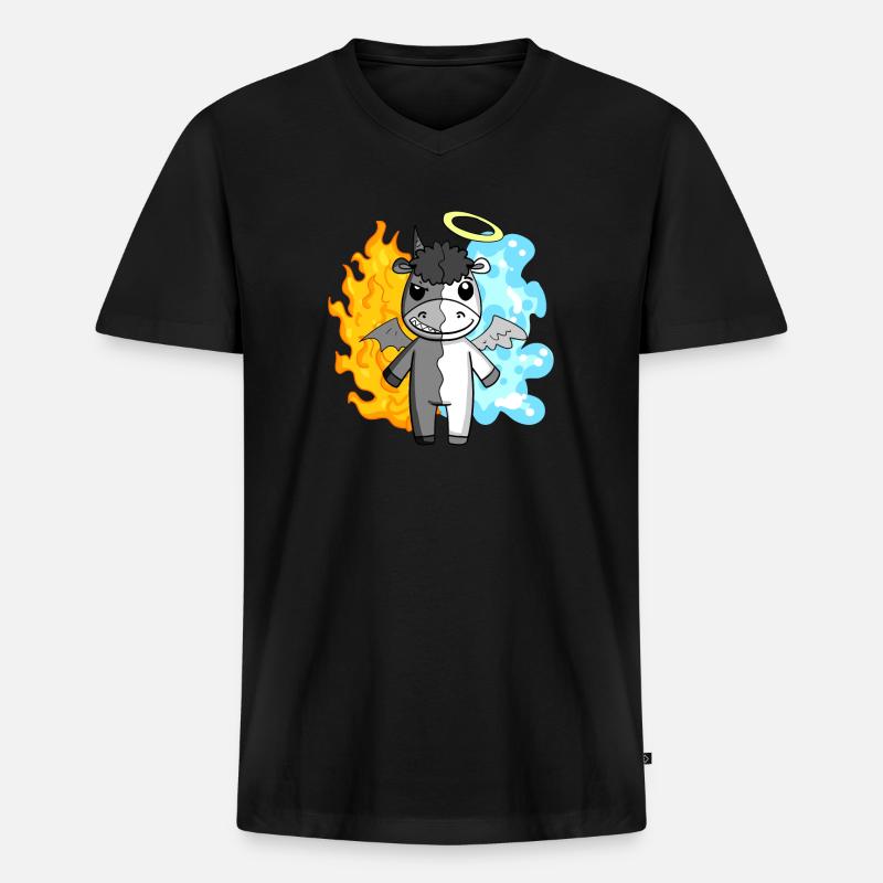 Esel - Engel und Teufel - Männer Premium Bio T-Shirt mit V-Ausschnitt - Schwarz