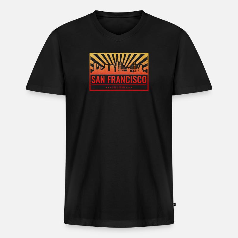 San Francisco Skyline Gradient - Männer Premium Bio T-Shirt mit V-Ausschnitt - Schwarz