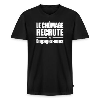 Le Chômage Engagez-vous - T-shirt encolure en V Premium bio Homme - noir - Devant - Nico (187cm)