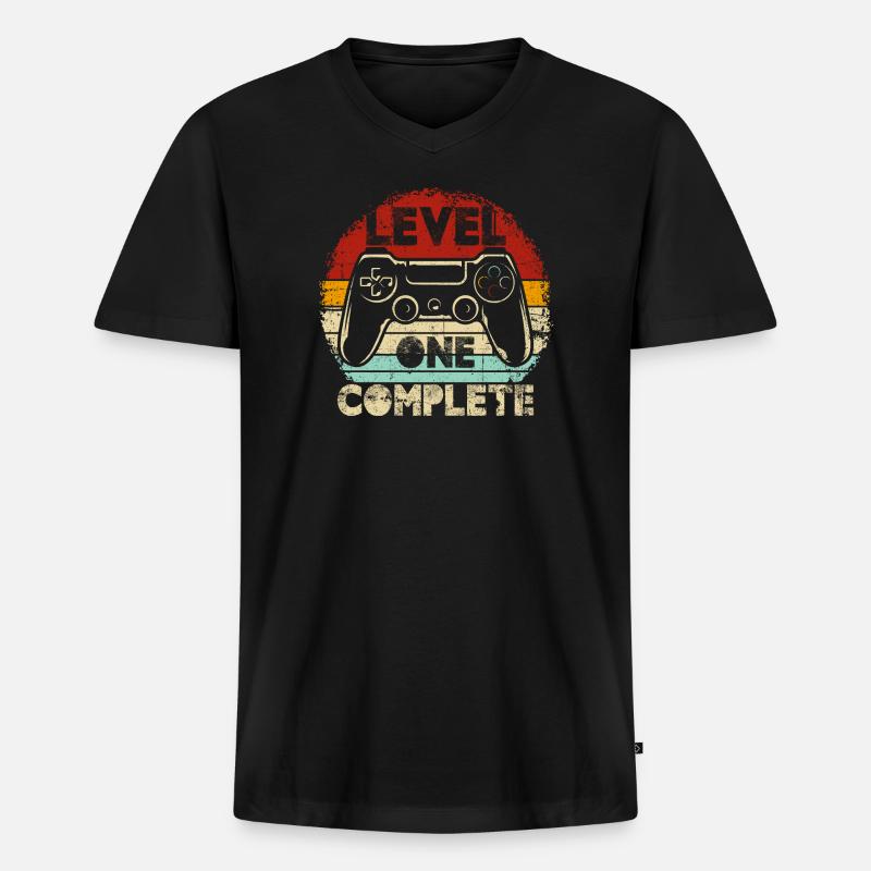 Level One Complete Retro Controller - Männer Premium Bio T-Shirt mit V-Ausschnitt - Schwarz