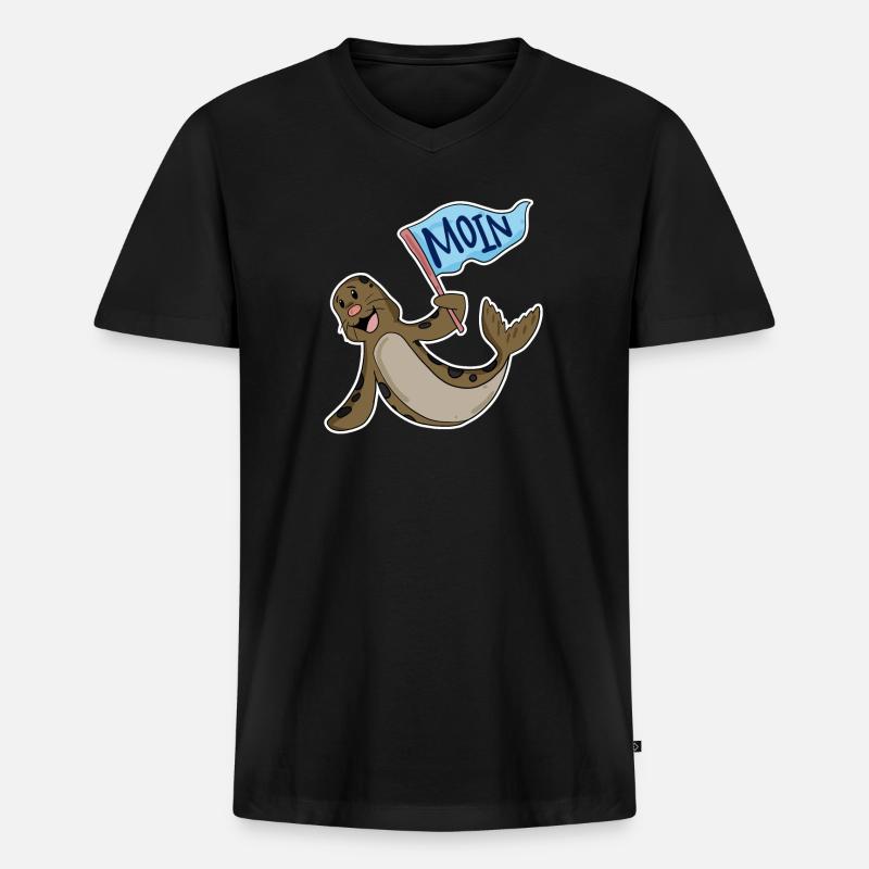 Robbe mit Moin Flagge - Männer Premium Bio T-Shirt mit V-Ausschnitt - Schwarz