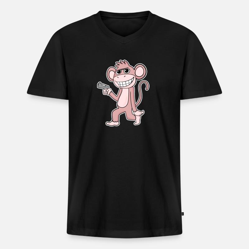 Affe mit Pistole - Männer Premium Bio T-Shirt mit V-Ausschnitt - Schwarz
