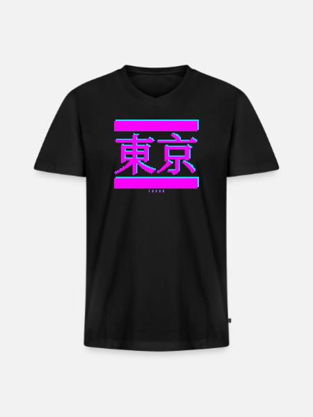 Tokyo Vaporwave - Männer Premium Bio T-Shirt mit V-Ausschnitt - Schwarz